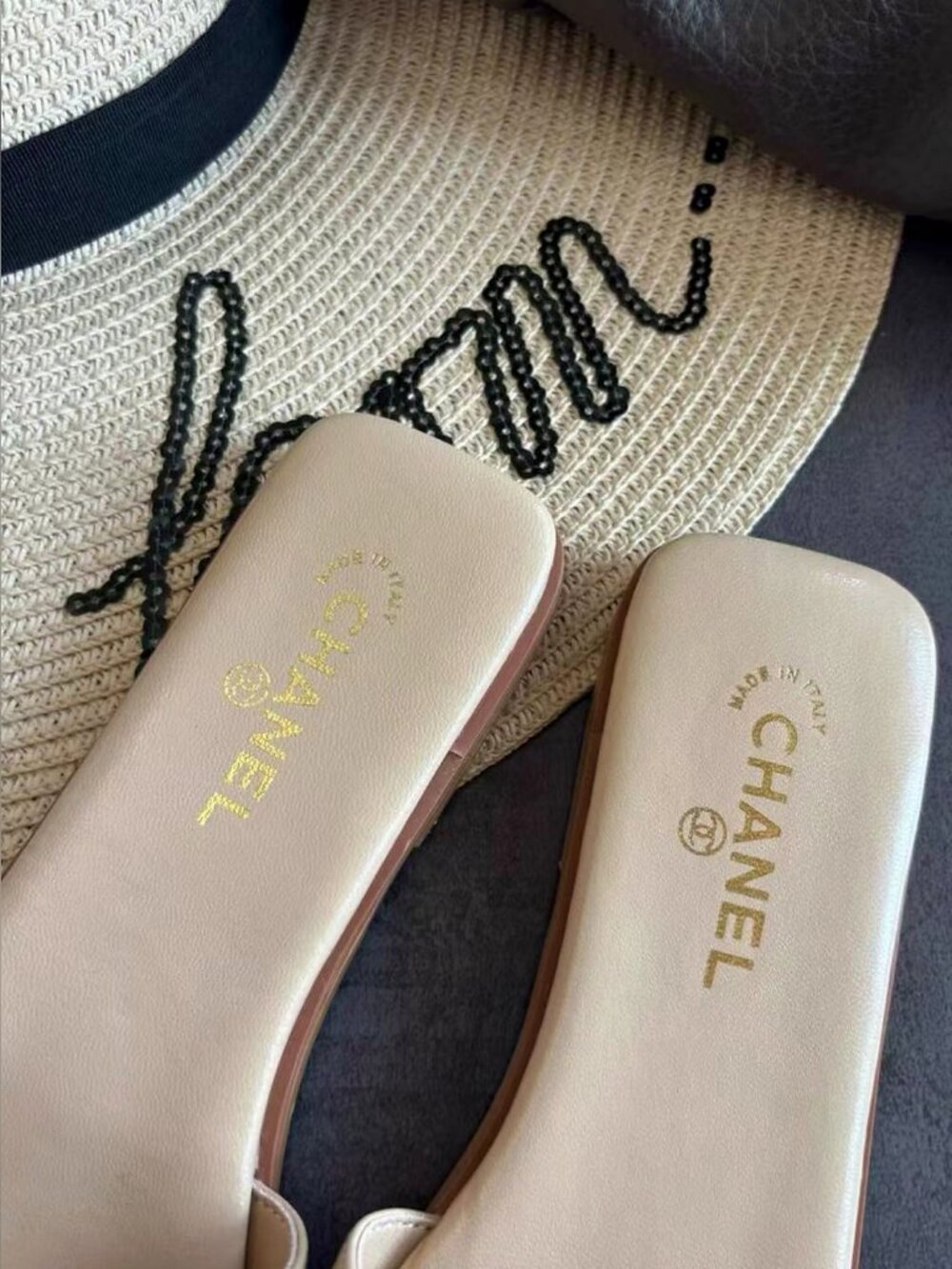 CHANEL Minimal Beige Leather Interlocking Strap Flat Slides - Picture 8 of 8